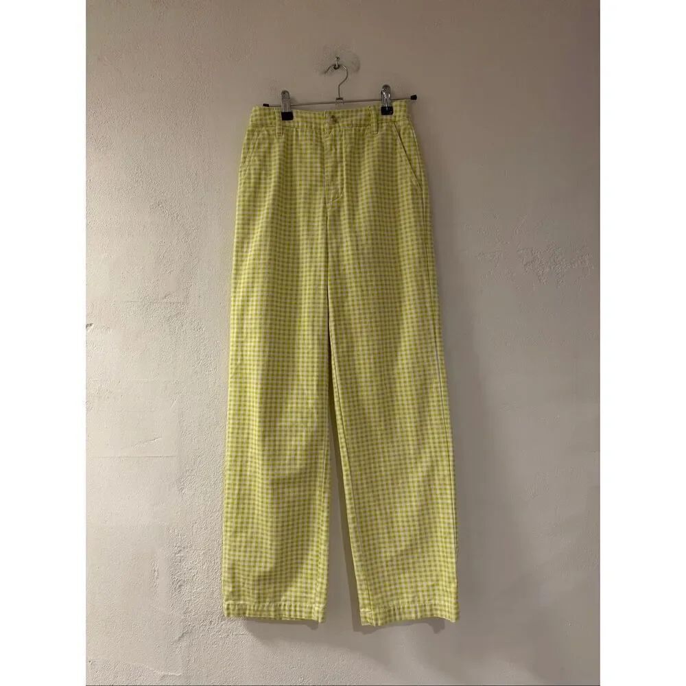 Aritzia Sunday Best Jaden Pant in Neon Green White Gingham Size 00